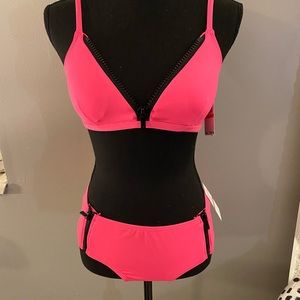 Hot pink Michael Kors bikini with black zippers